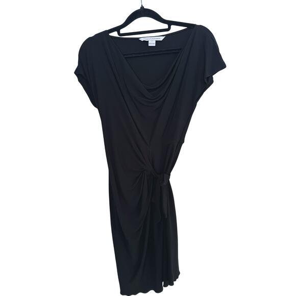 Diane Von Furstenberg Cowl Neck Wrap Dress Size 4 Black Cocktail Evening LBD - Picture 2 of 10
